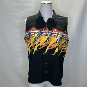 Panhandle Slim Woman's Black USA Star Flames Black Western Cowgirl Vest Medium